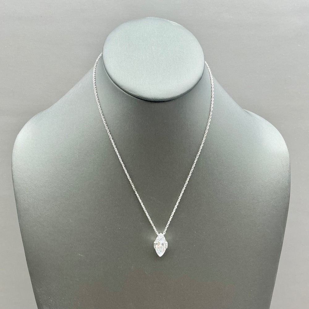 Avon Necklace Women Silver Marquise Cut Crystal Pendant Adjustable Rope Chain